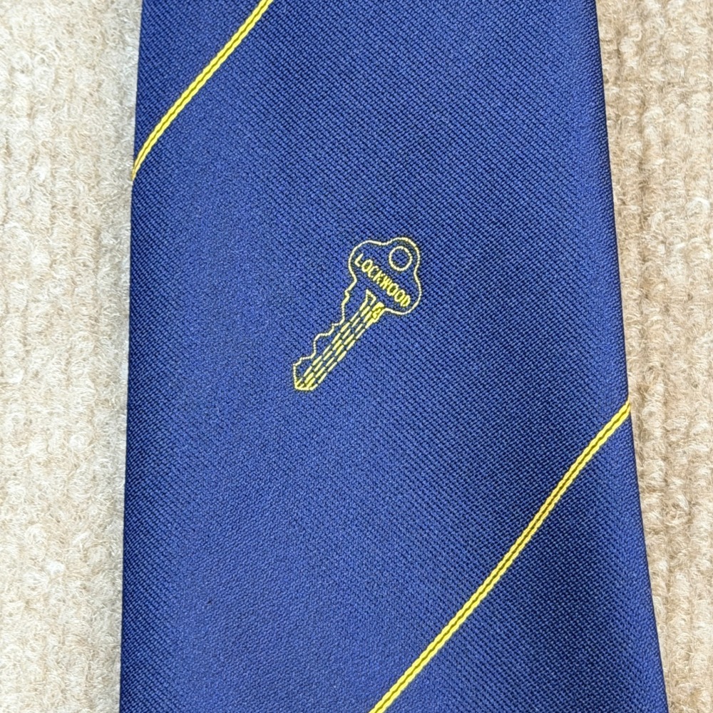 Tee Dee Navy Blue Yellow Stripe Key Pattern Neck Tie Woven Australia Specialists - Picture 9 of 10